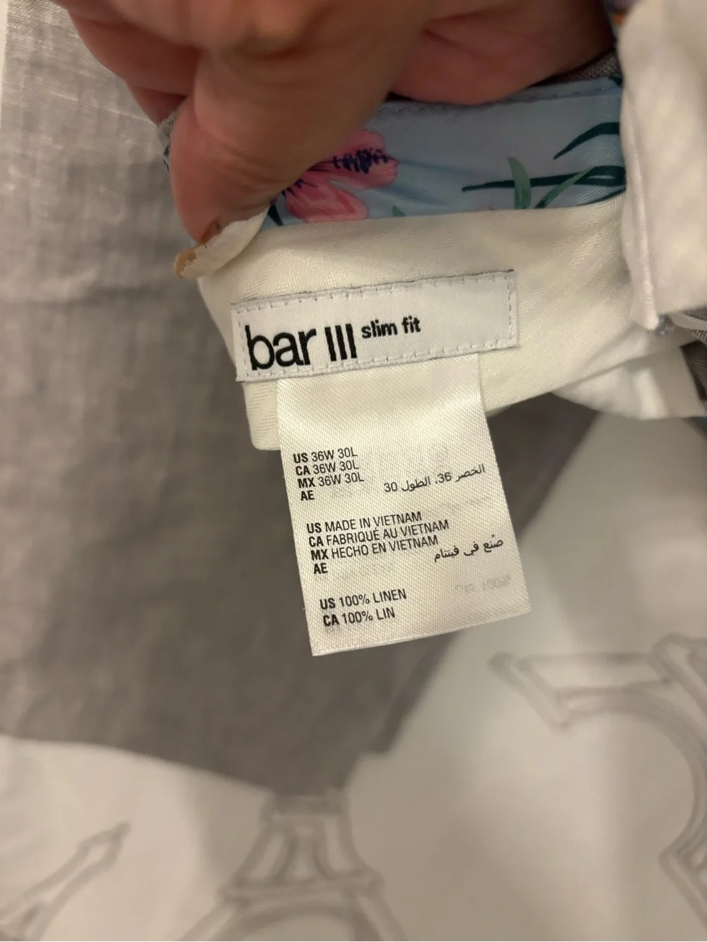 Bar III Light Gray Linen-Blend Dress Pants